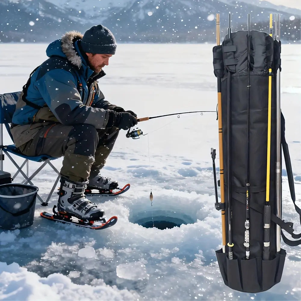 Portable Fishing Rod Carry Bag, Heavy Duty Oxford Fishing Pole Storage with Adjustable Shoulder Strap, Fits Multiple Rods & Reels for Outdoor Fishing Trips