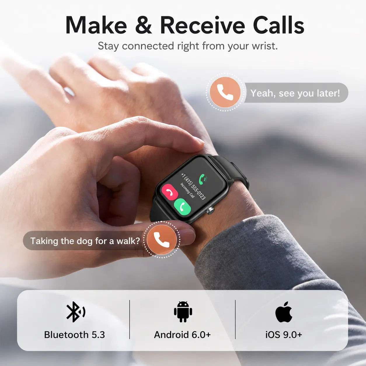 Smart Watch for Men and Women, 2.01" Touch Screen Lifestyle Watch with Message Reminder, Step Counter, Alarm, Timer, Music Control, Comfortable Strap, Compatible with Most Ios and Android Smartphones Fathersdaygift