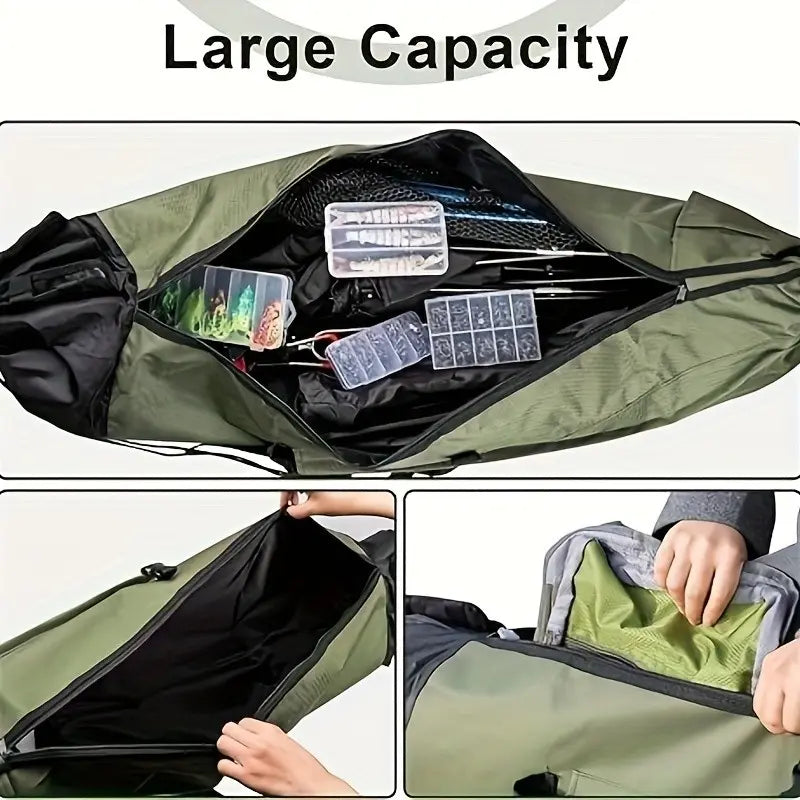 Portable Fishing Rod Carry Bag, Heavy Duty Oxford Fishing Pole Storage with Adjustable Shoulder Strap, Fits Multiple Rods & Reels for Outdoor Fishing Trips