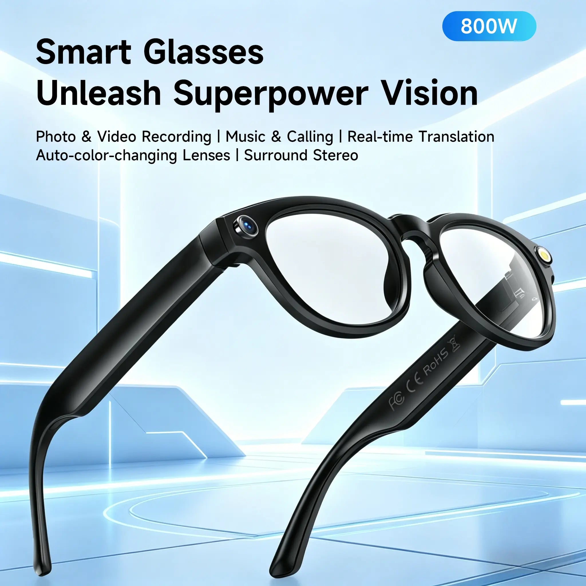 JEYUIN Smart Bluetooth Audio Glasses | Hands-Free Vlog Photo & Video Capture + Real-Time Translation | Perfect Wearable Camera Eyewear for Travel, Outdoor Adventures & Daily Life | Works with Iphone & Android