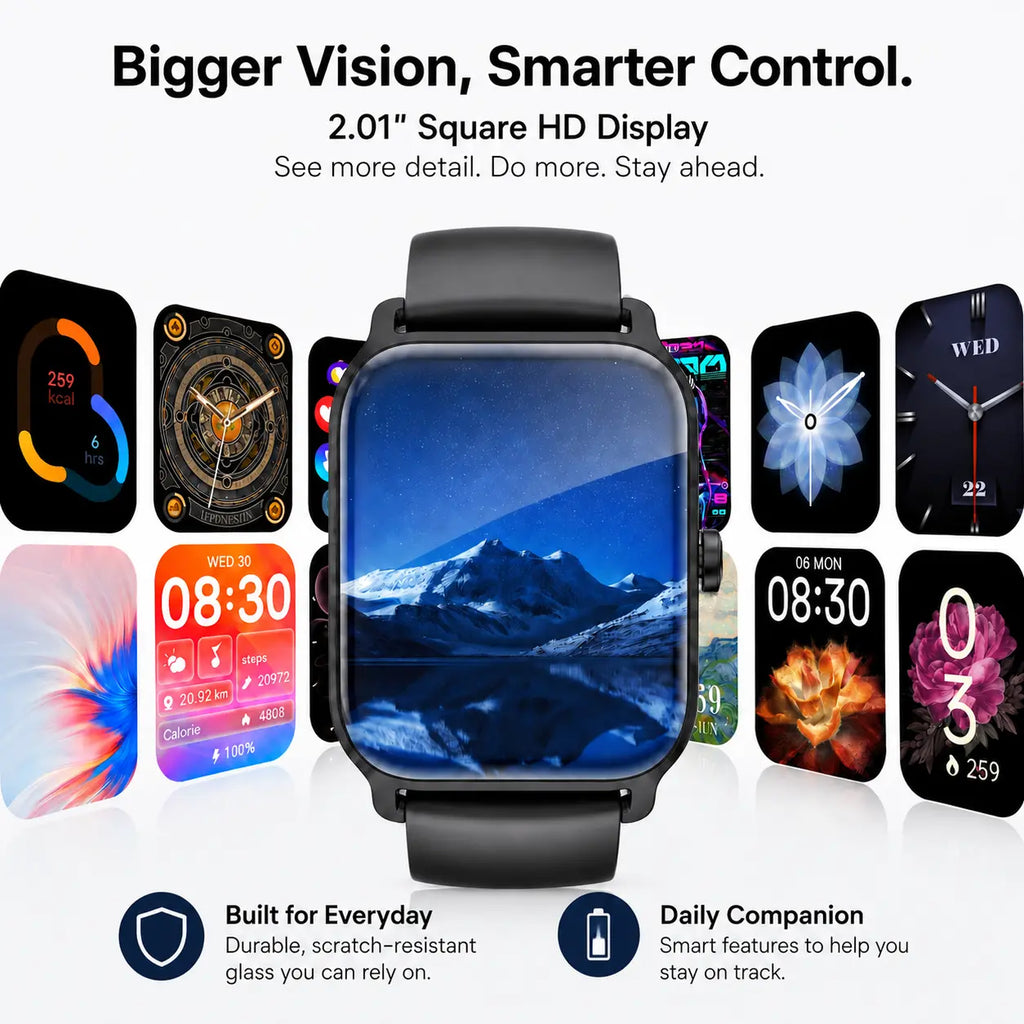 Smart Watch for Men and Women, 2.01" Touch Screen Lifestyle Watch with Message Reminder, Step Counter, Alarm, Timer, Music Control, Comfortable Strap, Compatible with Most Ios and Android Smartphones Fathersdaygift