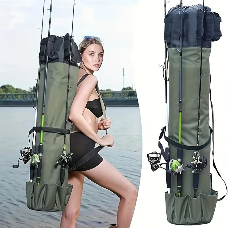 Portable Fishing Rod Carry Bag, Heavy Duty Oxford Fishing Pole Storage with Adjustable Shoulder Strap, Fits Multiple Rods & Reels for Outdoor Fishing Trips