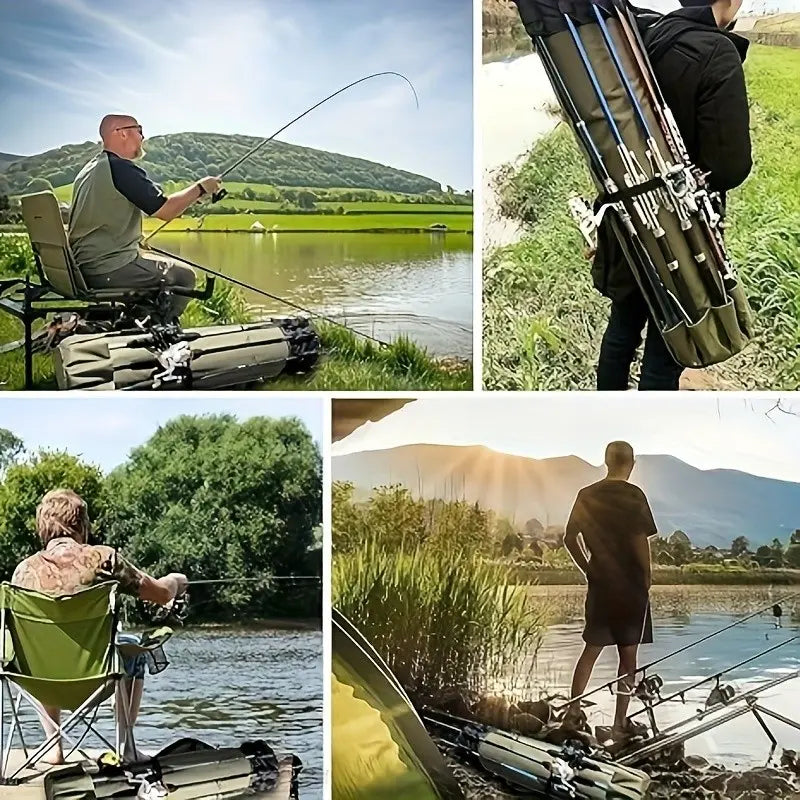 Portable Fishing Rod Carry Bag, Heavy Duty Oxford Fishing Pole Storage with Adjustable Shoulder Strap, Fits Multiple Rods & Reels for Outdoor Fishing Trips