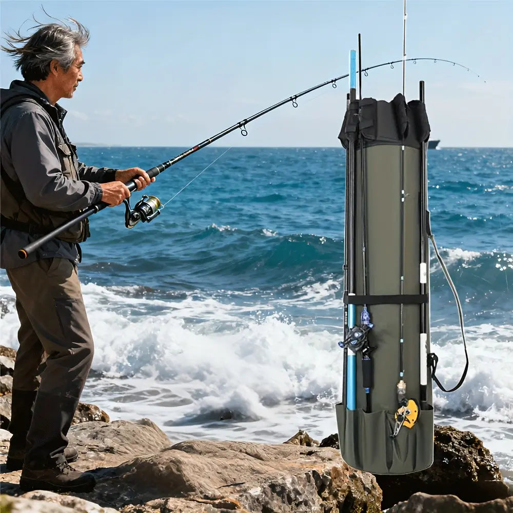 Portable Fishing Rod Carry Bag, Heavy Duty Oxford Fishing Pole Storage with Adjustable Shoulder Strap, Fits Multiple Rods & Reels for Outdoor Fishing Trips