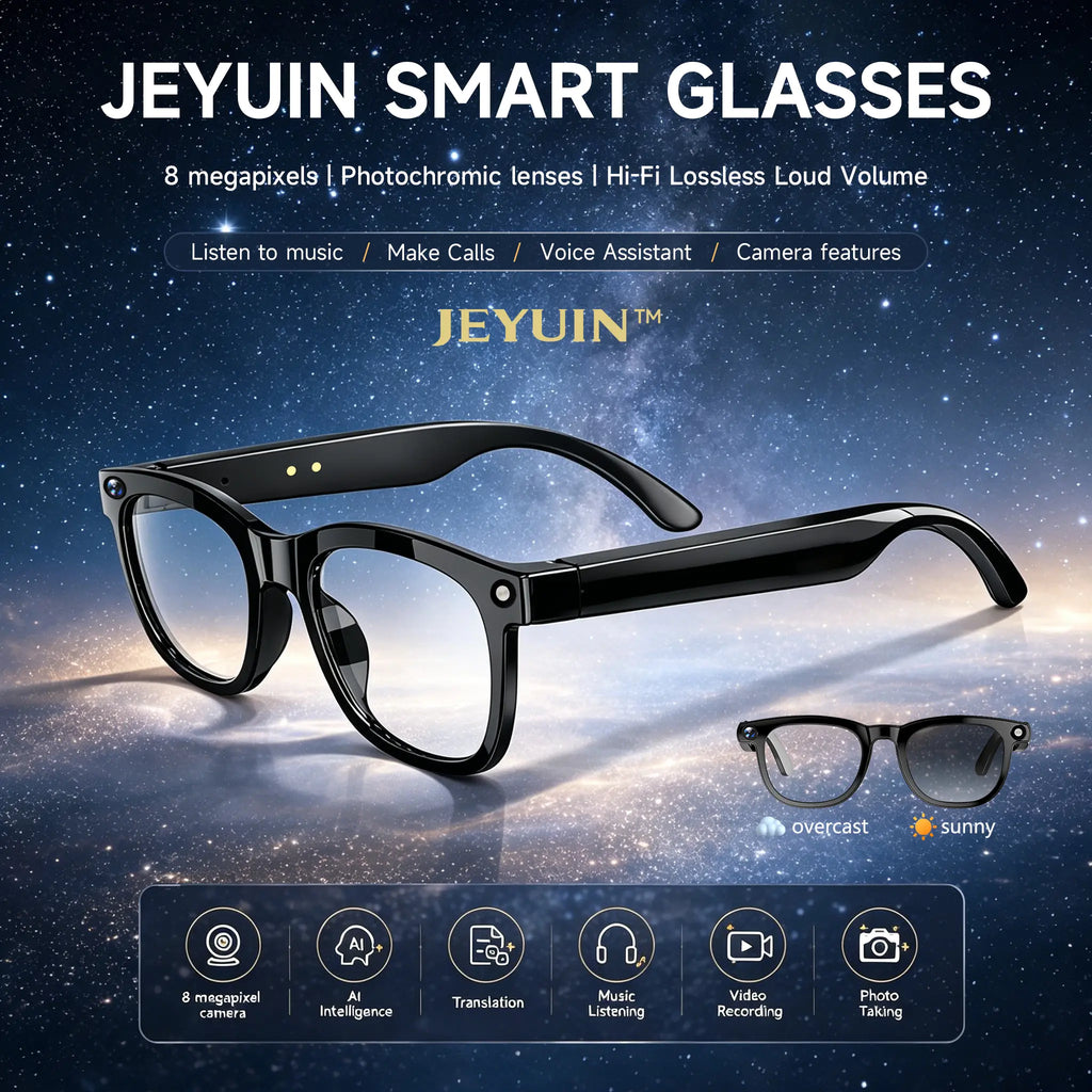 JEYUIN Smart Bluetooth Audio Glasses | Hands-Free Vlog Photo & Video Capture + Real-Time Translation | Perfect Wearable Camera Eyewear for Travel, Outdoor Adventures & Daily Life | Works with Iphone & Android