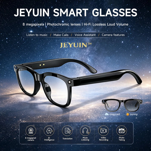 JEYUIN Smart Bluetooth Audio Glasses | Hands-Free Vlog Photo & Video Capture + Real-Time Translation | Perfect Wearable Camera Eyewear for Travel, Outdoor Adventures & Daily Life | Works with Iphone & Android