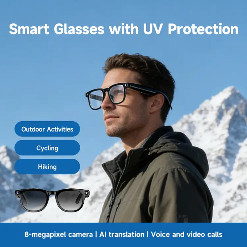 JEYUIN Smart Bluetooth Audio Glasses | Hands-Free Vlog Photo & Video Capture + Real-Time Translation | Perfect Wearable Camera Eyewear for Travel, Outdoor Adventures & Daily Life | Works with Iphone & Android