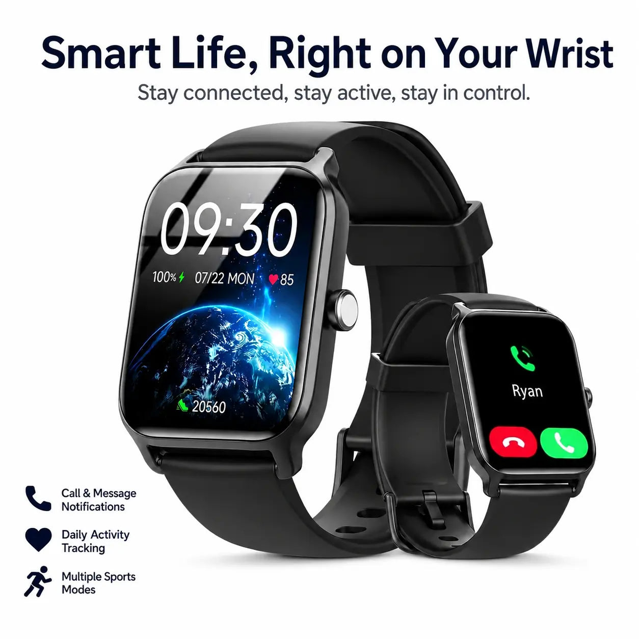 Smart Watch for Men and Women, 2.01" Touch Screen Lifestyle Watch with Message Reminder, Step Counter, Alarm, Timer, Music Control, Comfortable Strap, Compatible with Most Ios and Android Smartphones Fathersdaygift