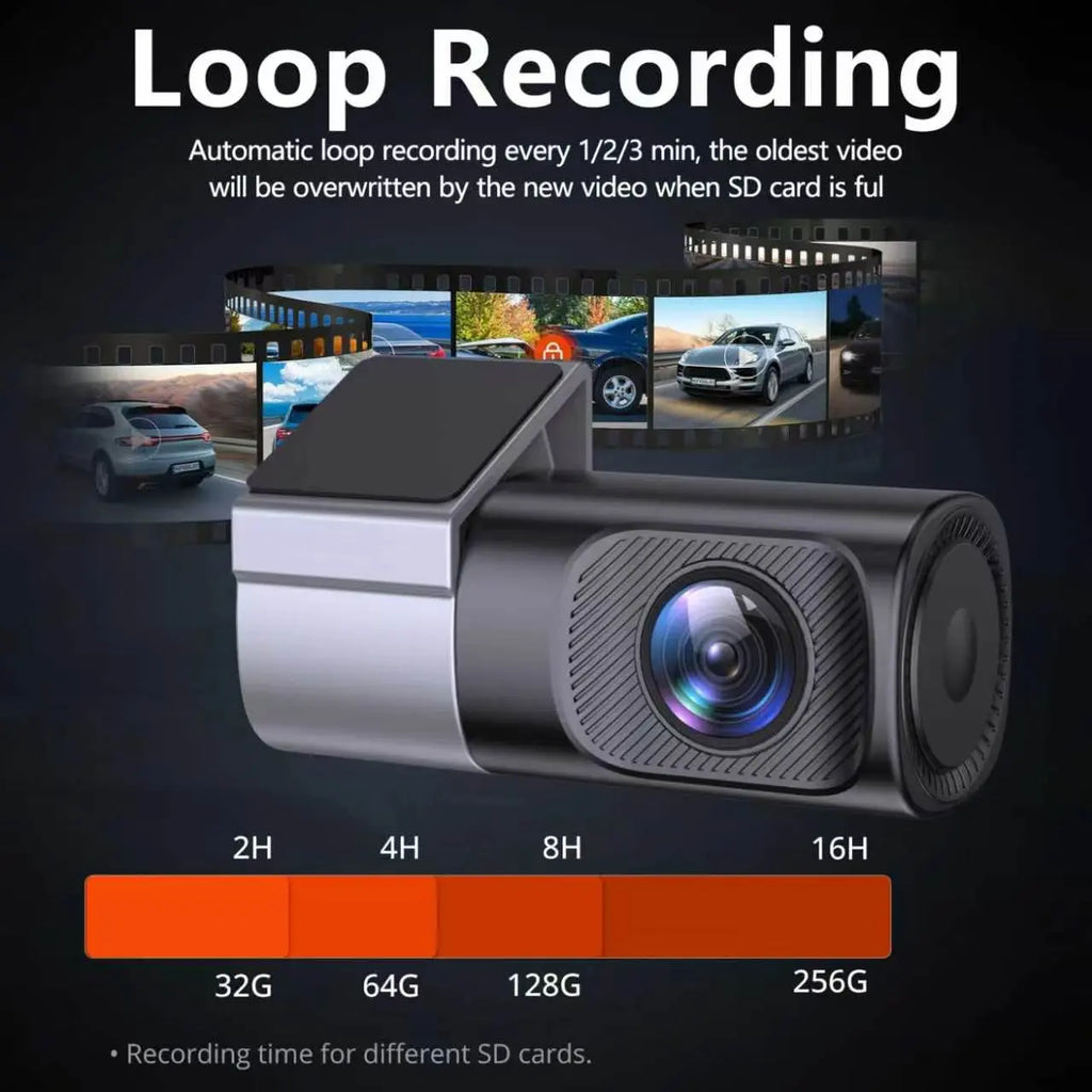 Wired Wifi Dash Cam 1080P HD | 360° Rotatable Mini Car Camera with Night Vision, Loop Recording, 24H Parking Monitor Dvr Card Storage