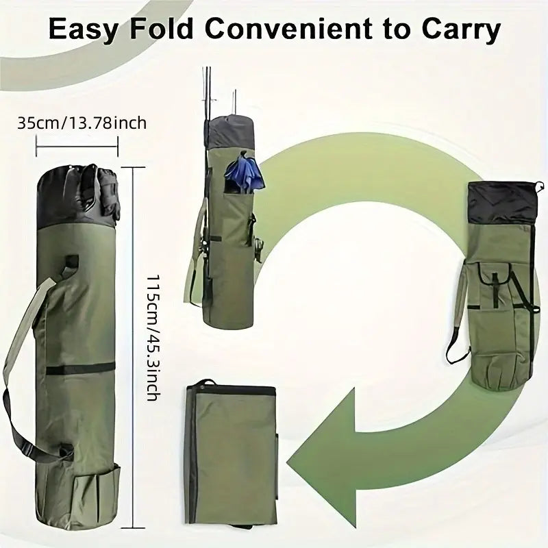 Portable Fishing Rod Carry Bag, Heavy Duty Oxford Fishing Pole Storage with Adjustable Shoulder Strap, Fits Multiple Rods & Reels for Outdoor Fishing Trips