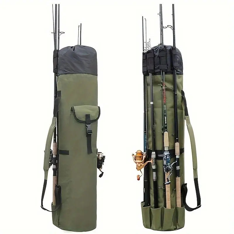 Portable Fishing Rod Carry Bag, Heavy Duty Oxford Fishing Pole Storage with Adjustable Shoulder Strap, Fits Multiple Rods & Reels for Outdoor Fishing Trips