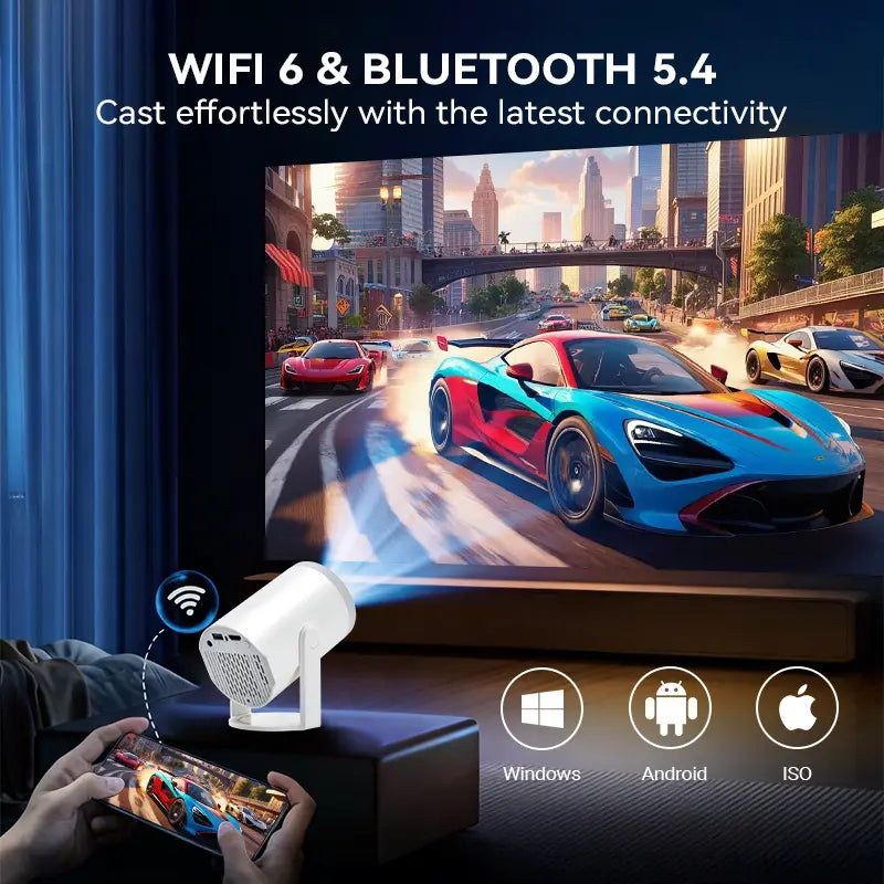 Ultra-Bright 300 Lumens Portable Mini Projector – 4K Decoding Smart Projector with 0.9:1 Short Throw, 360° Focus Ring, up to 235" Display for Home Theater, Bedroom & Travel,Deals for You Days