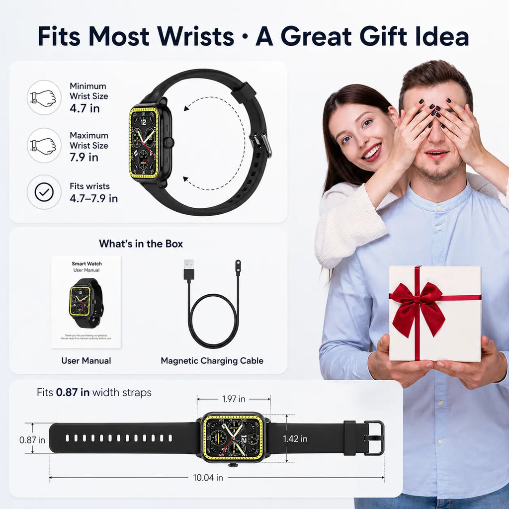 Smart Watch for Men and Women, 2.01" Touch Screen Lifestyle Watch with Message Reminder, Step Counter, Alarm, Timer, Music Control, Comfortable Strap, Compatible with Most Ios and Android Smartphones Fathersdaygift