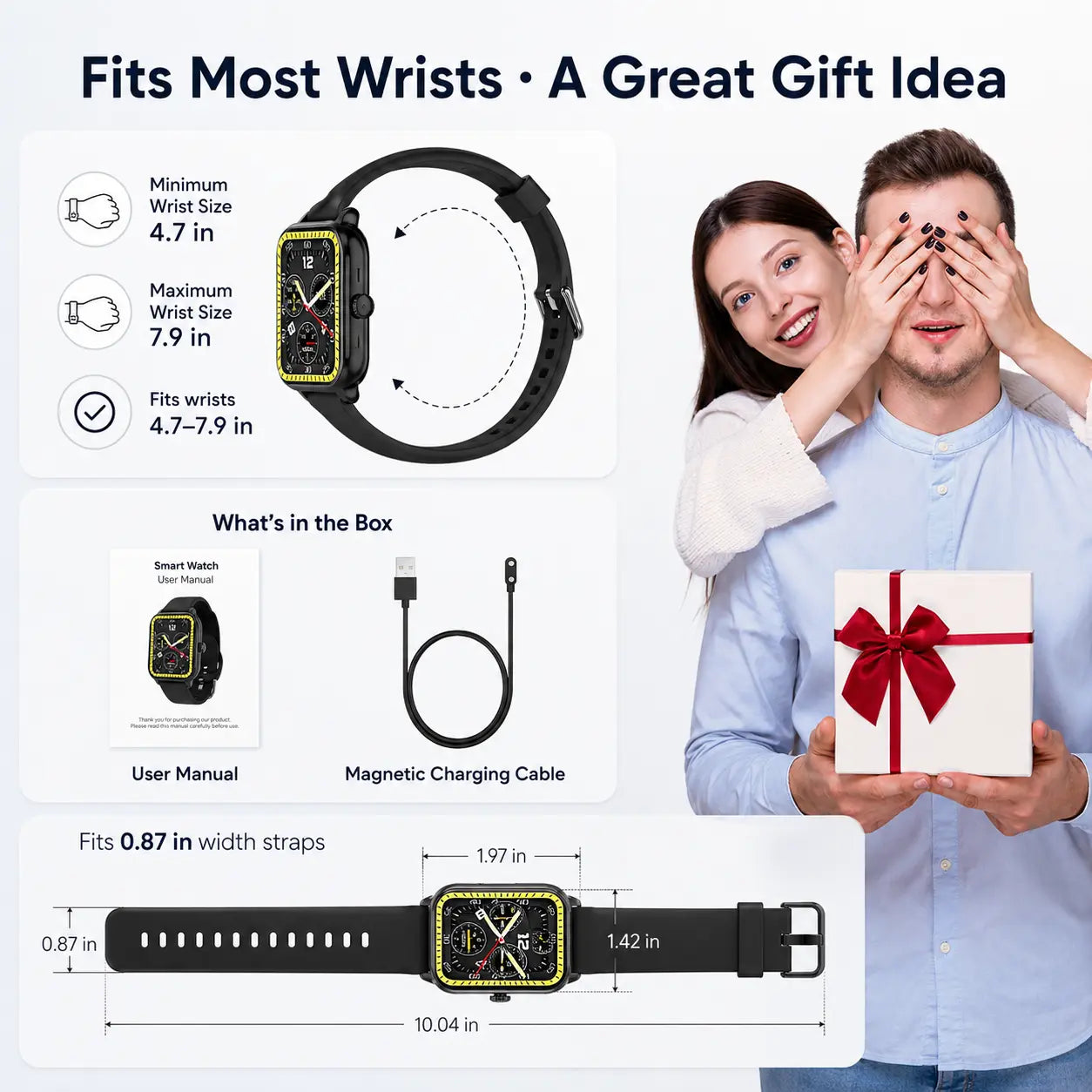 Smart Watch for Men and Women, 2.01" Touch Screen Lifestyle Watch with Message Reminder, Step Counter, Alarm, Timer, Music Control, Comfortable Strap, Compatible with Most Ios and Android Smartphones Fathersdaygift